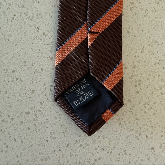 Burberry Brown Orange Striped Silk Tie - Picture 5 of 8